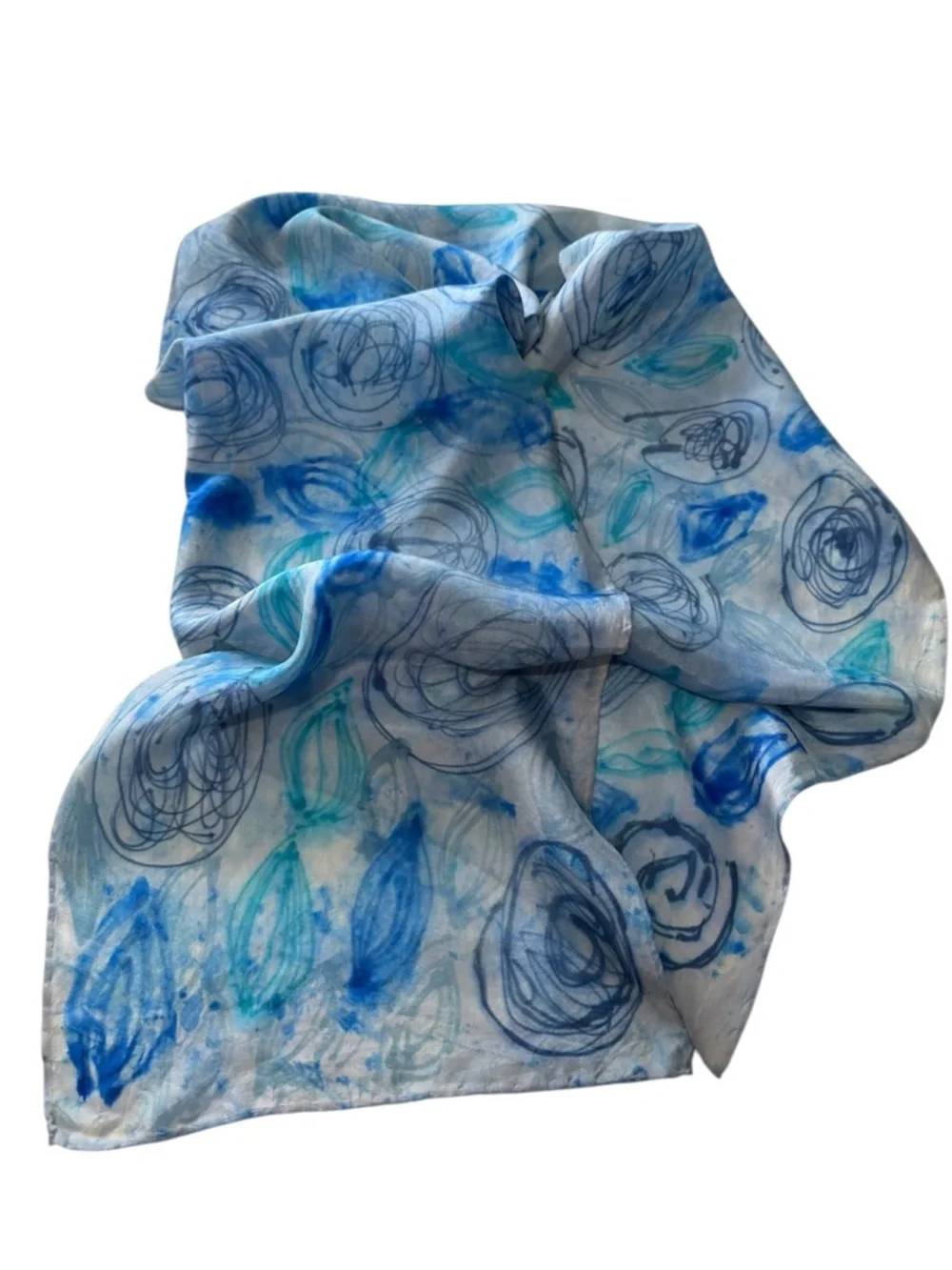 Silk Scarf Belt Boho Festival Coastal Cowgirl Waist Wrap Blue Geometric 57-1/2”L